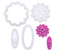 BAKERLOGY Mini Ride & Shine Cookie Cutter and Stamp Set (2") - Surfboard & Sunshine with Shades Embosser for Summer-Themed Cookies, Beach Party Fondant Cupcakes, and Holiday Baking