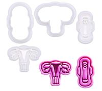 BAKERLOGY Mini Uterus and Sanitary Pad Cookie Cutter and Stamp Set (2") - Period Power Cupcake Embosser for Feminist Baking, Fondant Tool for Health Awareness and Body Positivity Cakes