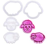 BAKERLOGY Mini Woolly Sheep Cookie Cutter and Stamp Set (2") - Sheep Face and Body Embosser for Farm-Themed Cookies, Fondant Tool for Nursery Cupcake Bakes and Baby Shower Cakes