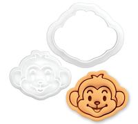 BAKERLOGY Monkey Face Mini Cookie Cutter and Stamp Set - Cute Monkey Head Biscuit Cutter Fondant Embosser for Safari Theme Baking, Jungle Party Cupcake Toppers, Zoo Animal Dessert Decoration Tool