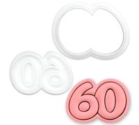BAKERLOGY Number 60 Mini Cookie Cutter & Stamp Set - Double Digit Milestone Baking Tool for 60th Birthday, Anniversary & Special Celebrations Cupcake Topper & Fondant Cake Decoration
