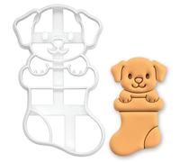BAKERLOGY Puppy in Christmas Stocking Cookie Cutter - Cute Dog in Festive Stocking Biscuit Cutter for Holiday Baking, Merry Woofmas & Christmas Dog Treats