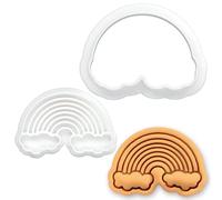 BAKERLOGY Rainbow Mini Cookie Cutter and Stamp Set - Fondant Embosser, Cupcake Topper for Baby Shower, Birthday, Pride, Spring, Baking Decoration Tool