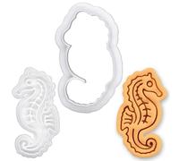 BAKERLOGY Seahorse Mini Cookie Cutter & Stamp Set - Ocean Animal Fondant Embosser for Under the Sea Party, Mermaid Theme, Beach Wedding, Baby Shower Cupcake Decorating Tool