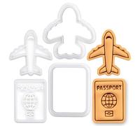 BAKERLOGY Set of 2 Airplane and Passport Mini Cookie Cutter & Stamp Set - Travel Theme Fondant Embosser for Bon Voyage, Baby Shower, Adventure Baking, Cupcake Decorating Tool