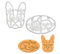 BAKERLOGY Set of 2 Boston Terrier Cookie Cutters (Designs: Face & Sleeping) - Detailed Biscuit Cutter Design for Baking and Crafts, Ideal on Fondant, Dough, Clay