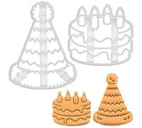 BAKERLOGY Set of 2 Cake and Party Hat Cookie Cutters - Detailed Biscuit Cutter Design for Baking and Crafts, Ideal on Fondant, Dough, Clay