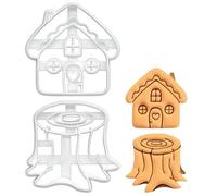 BAKERLOGY Set of 2 Cottage House and Tree Stump Cookie Cutters - Bake Enchanting Forest Treats - Ideal on Fondant, Dough, Clay