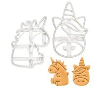 BAKERLOGY Set of 2 Cute Unicorn Cookie Cutters (Designs: Body and Face) - Detailed Biscuit Cutter Design for Baking and Crafts, Ideal on Fondant, Dough, Clay