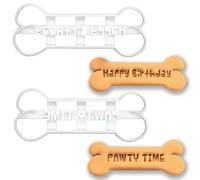 BAKERLOGY Set of 2 Dog Bone Cookie Cutters (Happy Birthday & PAWTY TIME) - Pet Celebration Biscuit Molds for Puppy Treats, Birthday Baking & Pawty Crafts