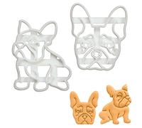 BAKERLOGY Set of 2 French Bulldog Cookie Cutters (Designs: Body & Face) - Detailed Biscuit Cutter Design for Baking and Crafts, Ideal on Fondant, Dough, Clay