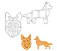 BAKERLOGY Set of 2 German Shepherd Cookie Cutters (Designs: Face & Body) - Detailed Biscuit Cutter Design for Baking and Crafts, Ideal on Fondant, Dough, Clay