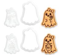 BAKERLOGY Set of 2 Ghost Mini Cookie Cutter & Stamp Sets, Flower & Picnic