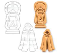 BAKERLOGY Set of 2 Hooded Cloak & Hurricane Lantern Cookie Cutters - Halloween Mystery Biscuit Cutters, Detective or Ghost Story Theme, Fantasy Baking Tools, Spooky Victorian Candlelight Fondant Molds