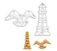 BAKERLOGY Set of 2 Lighthouse Themed Cookie Cutters (Designs: Lighthouse and Seagull) - Detailed Biscuit Cutter Design for Baking and Crafts, Ideal on Fondant, Dough, Clay