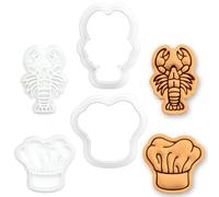 BAKERLOGY Set of 2 Lobster & Chef Hat Mini Cookie Cutter & Stamp Set - Coastal Seafood & Culinary Baking Tools for Lobster Bake, Restaurant Opening, Cooking School, Chef Graduation Gift