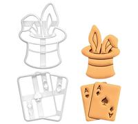 BAKERLOGY Set of 2 Magician themed Cookie Cutters (Designs: Double Ace and Rabbit in a Hat) - Bake Birthday Cookies, Detailed Biscuit Cutter Design for Baking and Crafts, ideal on fondant, dough, clay