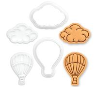 BAKERLOGY Set of 2 Mini Cookie Cutters & Stamps Set - Hot Air Balloon & Fluffy Cloud Biscuit Cutters for Cookies, Fondant, Cupcake Toppers, Cake Decoration & Crafts