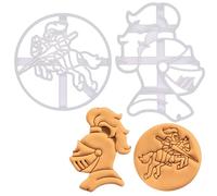 BAKERLOGY Set of 2 Realistic Knight Cookie Cutters (Design: Knight Helmet with Plumage and Knight on Horse)