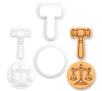 BAKERLOGY Set of 2 Scales of Justice & Gavel Mini Cookie Cutter and Stamp Set - Law School Graduation, Judge Attorney Biscuits, Bar Exam Celebration Fondant Biscuit Baking Tool