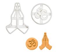 BAKERLOGY Set of 2 Yoga Themed Cookie Cutters (Designs: Namaste Hands & Aum Om Symbol) - Detailed Biscuit Cutter Design for Baking and Crafts, Ideal on Fondant, Dough, Clay