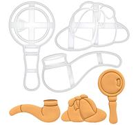 BAKERLOGY Set of 3 Detective Themed Cookie Cutters (Designs: Deerstalker Hat, Smoke Pipe and Magnifier) - Detailed Biscuit Cutter Design for Baking and Crafts, Ideal on Fondant, Dough, Clay