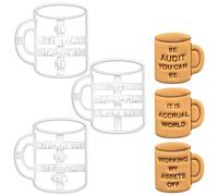 BAKERLOGY Set of 3 Funny Accountant Jokes Mug-Shaped Cookie Cutters (Working My Assets Off, Be Audit You Can Be, It is Accrual World)