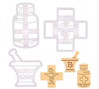 BAKERLOGY Set of 3 Pharmacy Theme Cookie Cutters (Designs: Pill Bottle, Pestle and Mortar and Pharmacy Logo) - Detailed Biscuit Cutter Design for Baking and Crafts, Ideal on Fondant, Dough, Clay