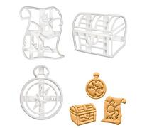 BAKERLOGY Set of 3 Treasure Hunt Cookie Cutters (Designs: Treasure Map, Treasure Chest and Compass) - Detailed Biscuit Cutter Design for Baking and Crafts, Ideal on Fondant, Dough, Clay