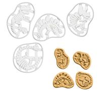 BAKERLOGY Set of 4 Dinosaur Fossil Cookie Cutters (Designs: Tyrannosaurus Rex, Stegosaurus, Triceratops, and Long Neck)