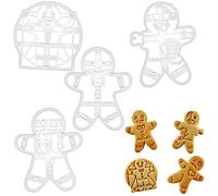 BAKERLOGY Set of 4 Gingerbread Man Cookie Cutters (Designs: Voodoo, Happy, Vitruvian and Zombie) - Detailed Biscuit Cutter Design for Baking and Crafts, Ideal on Fondant, Dough, Clay