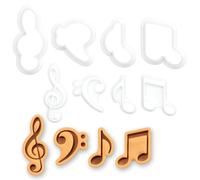 BAKERLOGY Set of 4 Musical Symbols Mini Cookie Cutter & Stamp Sets: Treble Clef, Bass Clef, Single & Beamed Eighth Notes - Music Cookies, Recitals Performances, Choir Ensemble & Band Orchestra Events