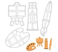 BAKERLOGY Set of 4 Painting Themed Cookie Cutters (Designs: Paintbrush, Palette, Easel Stand, and Paint Tube) - Detailed Biscuit Cutter Design for Baking and Crafts, Ideal on Fondant, Dough, Clay