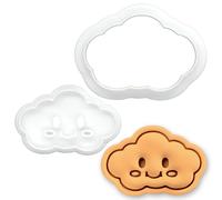 BAKERLOGY Smiling Cloud Mini Cookie Cutter and Stamp Set - Cute Fondant Embosser, Cupcake Topper for Baby Shower, Nursery, Birthday, Baking Decoration Tool