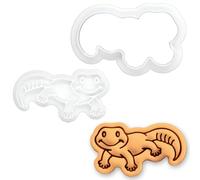 BAKERLOGY Smiling Gecko Mini Cookie Cutter & Stamp Set - Full Body Reptile Fondant Embosser for Cookies, Cupcake Toppers, Exotic Pet Birthday, Gecko Owner, Herpetology & Science Baking