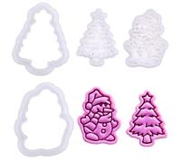 BAKERLOGY Snow Much Joy - Mini Christmas Tree & Snowman Cookie Cutter and Stamp Set (2") - Holiday Fondant Embossers for Festive Cookies, Cupcakes and Edible Crafts
