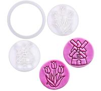 BAKERLOGY Spring Whispers - Mini 2" Cookie Cutter & Stamp Set - Tulip Garden & Windmill Design for Easter & Spring Cookies, Cupcakes & Fondant Decorations