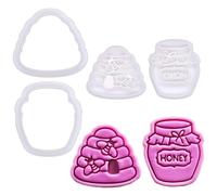 BAKERLOGY Sweet as Honey - Mini 2" Cookie Cutter & Stamp Set - Honey Pot & Bee Hive with Bees Design for Easter & Spring Cookies, Cupcakes & Fondant Decorations