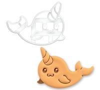 BAKERLOGY Swimming Narwhal Cookie Cutter - Cute Side View Sea Unicorn Biscuit Cutter Fondant Embosser for Ocean Theme Baking, Baby Shower Cookies, Marine Cake Decoration Tool