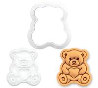BAKERLOGY Teddy Bear with Heart Mini Cookie Cutter & Stamp Set - Cute Fondant Embosser, Cupcake Topper for Baby Shower, First Birthday, Valentine's Day Baking Decoration Tool