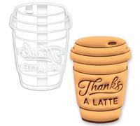 BAKERLOGY Thanks a Latte Cookie Cutter - Coffee Cup Thank You Biscuit Cutter for Teacher Appreciation, Coworker Gift, Cake Decorating Tool