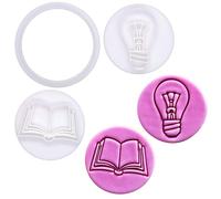 BAKERLOGY Think & Learn - Mini 2" Cookie Cutter & Stamp Set - Light Bulb & Open Book Design for Education Cookies, Cupcakes & Fondant Decorations