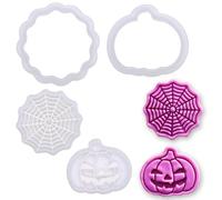 BAKERLOGY Trick-or-Treat Mini Cookie Cutter & Stamp Set (Jack-o’-Lantern Pumpkin & Spiderweb Designs) - Cute Halloween Fondant Embossing Stamp Cutters for Spooky Baking, Cupcake Toppers & Party Treats