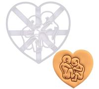 BAKERLOGY Twin Babies in Heart Shaped Cookie Cutter - Detailed Biscuit Cutter Design for Baking and Crafts, Ideal on Fondant, Dough, Clay