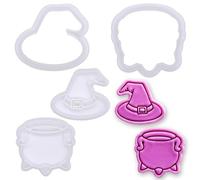 BAKERLOGY Wicked Brews Mini Cookie Cutter & Stamp Set (Witch Hat & Cauldron Designs) - Cute Halloween Fondant Embossing Stamp Cutters for Spooky Baking, Cupcake Toppers & Party Treats