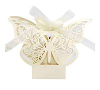 Bakermiche 50 Pcs Butterfly Hollow Wedding Gift Boxes with Ribbons, Chocolate Candy Treat Boxes for Christening, Wedding, Birthday Party