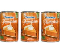 Bakeroo 100% Pure Pumpkin Puree Tin Natural Pumpkin Pie Filling, No Preservatives, Gluten-Free, Vegan & Dairy-Free - Smooth & Creamy Texture Product of USA 425g (425g (Pack of 3))