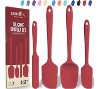 BakeRoyal Silicone Spatula Set - 4-Piece Rubber Spatulas Silicone Heat Resistant 600°F for Everyday Task - Seamless Design Kitchen Spatulas for Nonstick Cookware - Red