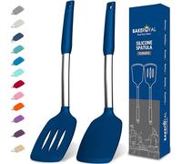 BakeRoyal Silicone Spatula Set - Turner Spatulas Silicone Heat Resistant 600°F - Slotted & Solid Spatula for Cooking Fish, Eggs, Pancakes Flipper - Spatulas for kitchen use - Royal Blue