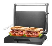 Baker's Friend 2-Slices Panini Press Sandwich Maker, Griddle Press, Electric Griddle Indoor, Panini Maker Cast Iron with Oil Tray, Pancakes & Eggs, Stainless Steel, UK Plug